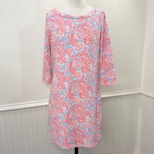Gretchen Scott Size S Shift Dress Paisley Preppy 3/4 Sleeve Cotton Stretch